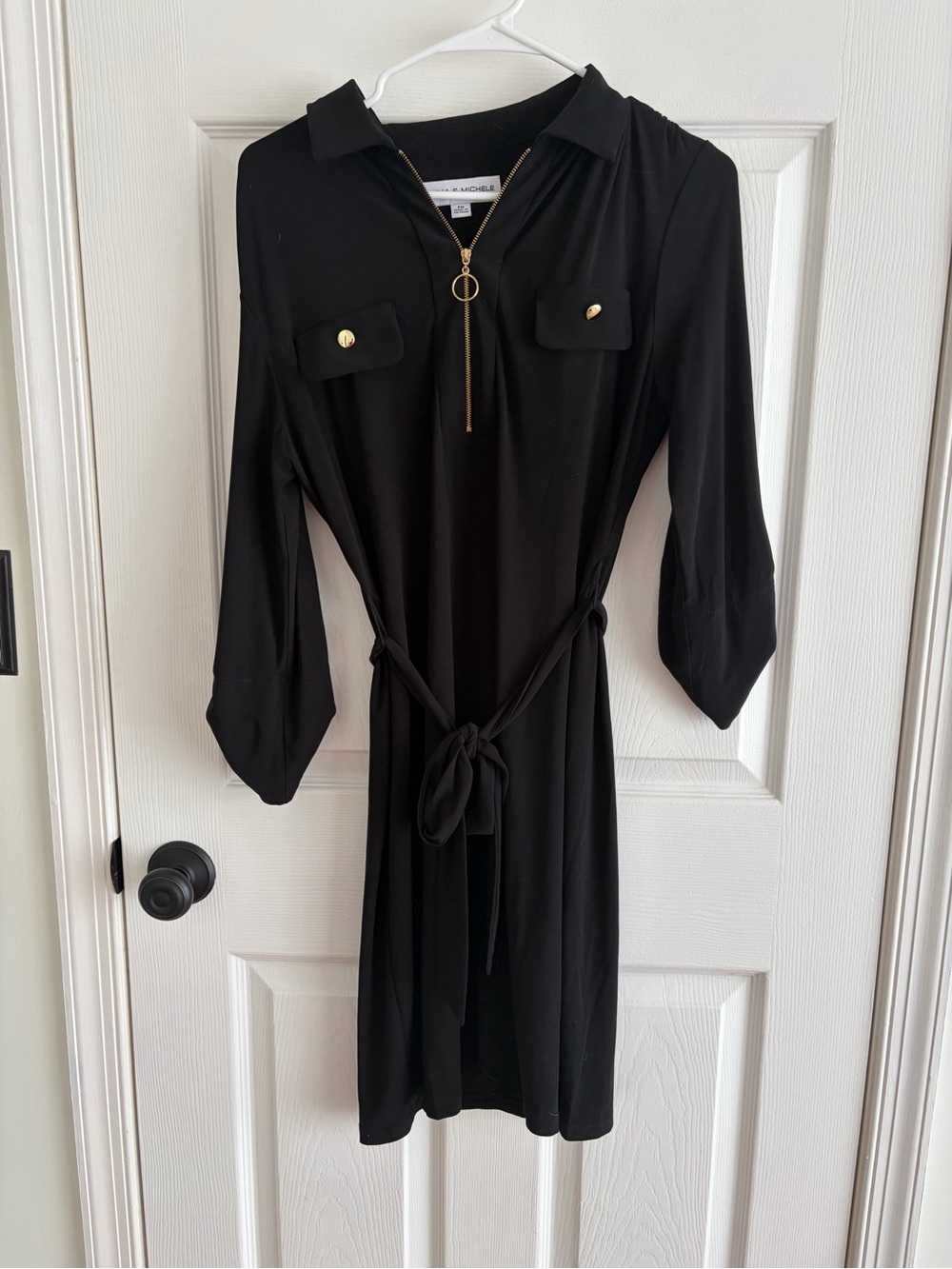 Emma & Michele Black Midi Shirt Dress with Gold Zip